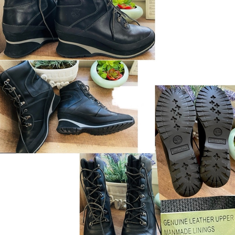 Timberland Black Leather wedge Outdoor Boots size 7.5
